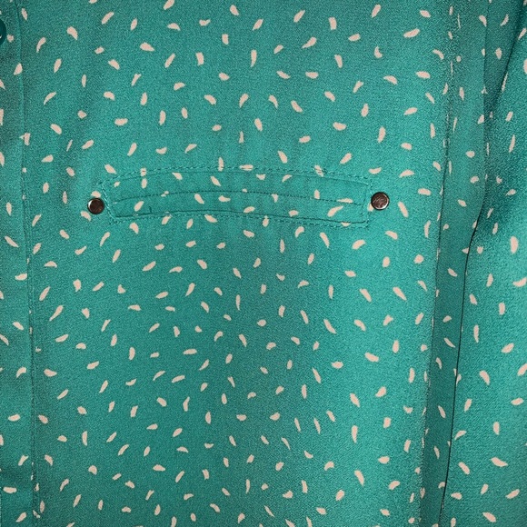 Medium Blue/Green with White Long Sleeve Blouse - Picture 3 of 8